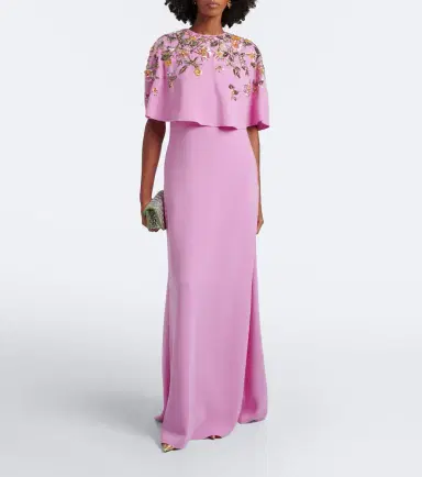 Oscar de la Renta Caped floral silk-blend georgette gown | Thumbnail 4