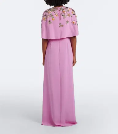 Oscar de la Renta Caped floral silk-blend georgette gown | Thumbnail 6