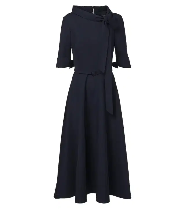 Oscar de la Renta Belted tie-neck wool-blend midi dress
