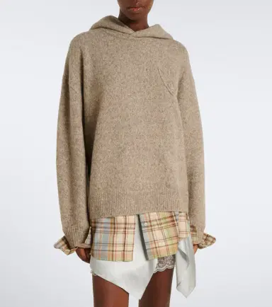 Acne Studios Layered alpaca, yak and wool-blend hoodie | Thumbnail 2