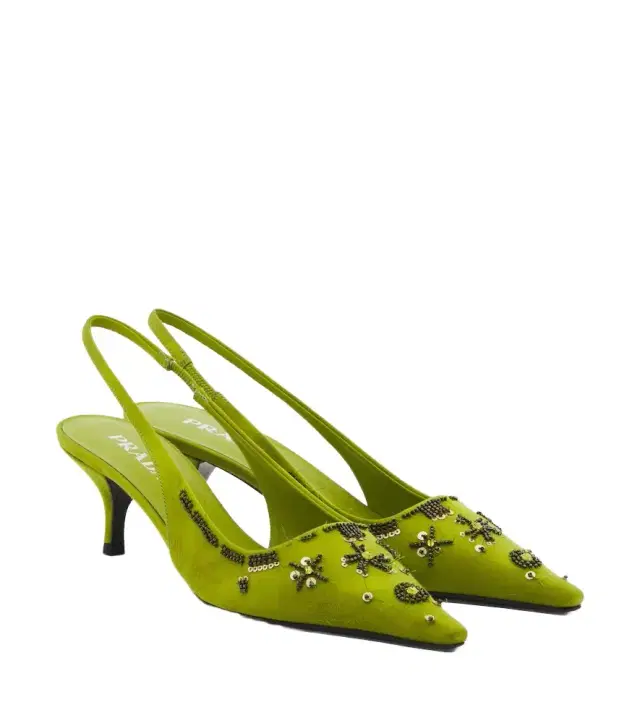 Prada Embellished satin slingback pumps