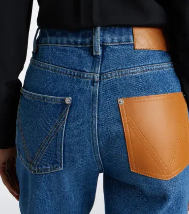 Bottega Veneta Intrecciato leather-trimmed slim jeans | Thumbnail 2