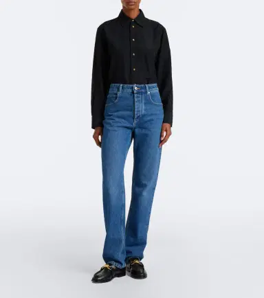 Bottega Veneta Intrecciato leather-trimmed slim jeans | Thumbnail 6