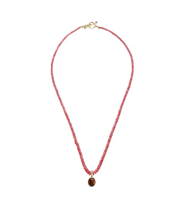 Octavia Elizabeth 18kt gold beaded necklace with spinels and tiger's eye