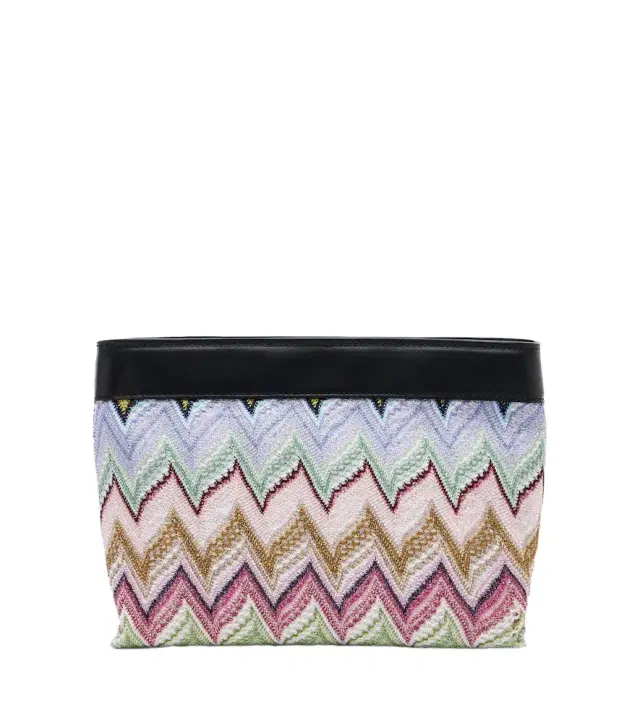 Missoni Zigzag leather-trimmed lamé pouch