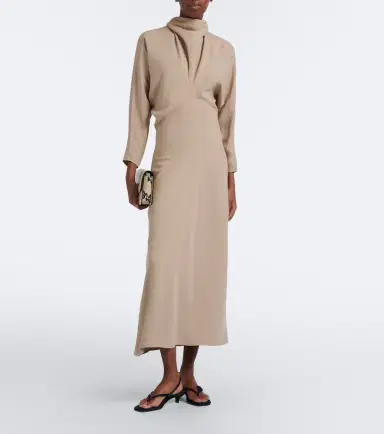TOTEME Draped tie-neck cady midi dress | Thumbnail 2 TOTEME Draped tie-neck cady midi dress | Thumbnail 2