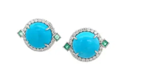 Wish Fine Jewelry 13.12ct Turquoise Emerald Diamond 14K Gold Stud Earrings