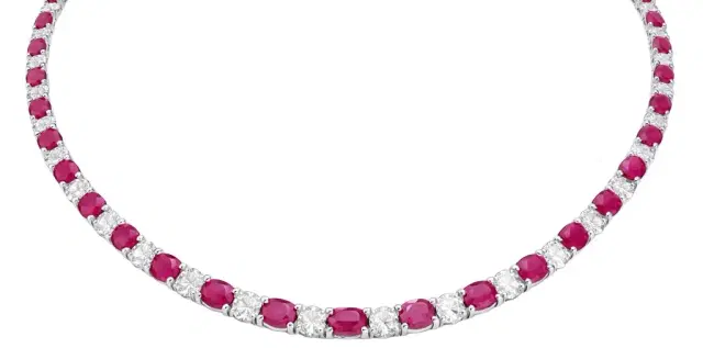 Wish Fine Jewelry 15.6ct Diamond Ruby 18K Gold Tennis Necklace