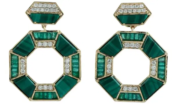 Wish Fine Jewelry 16.94CT Diamond Emerald Malachite 18K Gold Drop Earrings