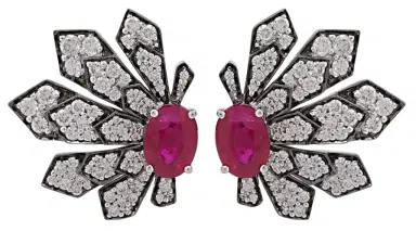 Wish Fine Jewelry 2.91ct Diamond Ruby 18K Gold Leaf Earrings | Thumbnail 1