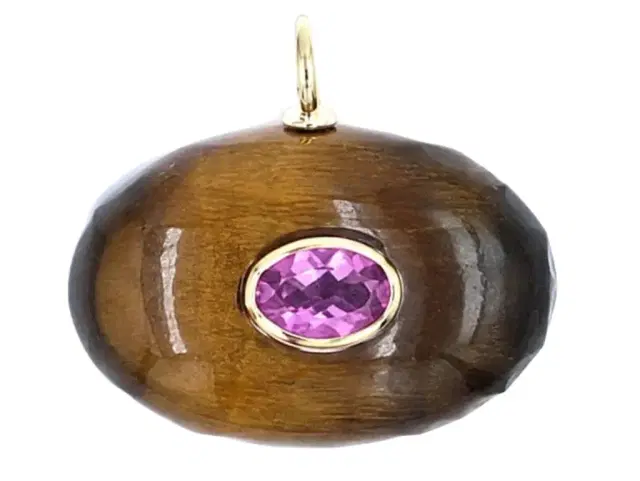 Wish Fine Jewelry 22.056ct Tiger Eye Pink Tourmaline 18K Gold Pendant