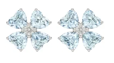 Wish Fine Jewelry 3.5ct Diamond Aquamarine 18K Gold Flower Stud Earrings | Thumbnail 1