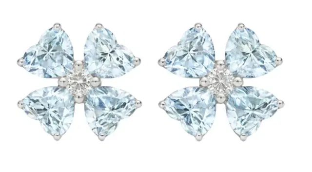 Wish Fine Jewelry 3.5ct Diamond Aquamarine 18K Gold Flower Stud Earrings