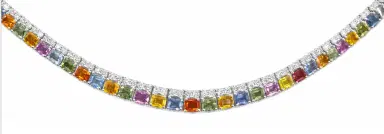 Wish Fine Jewelry 35.25ct Diamond Multi Sapphire 14K Gold Stationed Tennis Necklace | Thumbnail 1