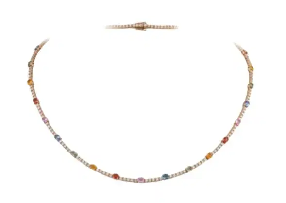 Wish Fine Jewelry 7.56ct Diamond Multi Sapphire 18K Gold Tennis Necklace