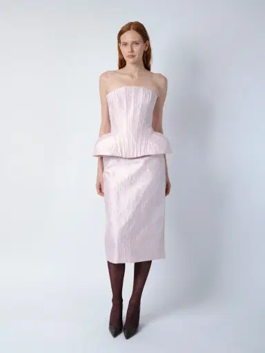 Aknvas The Clarissa pencil skirt in pale pink brocade | Thumbnail 2