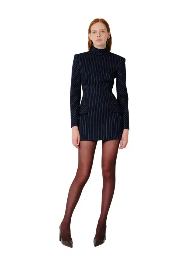 Aknvas The Toni dress in navy pinstripe
