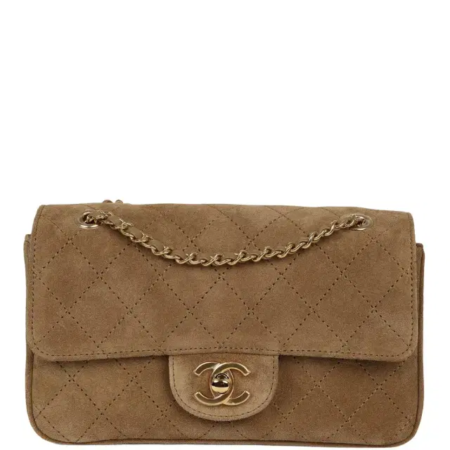 Chanel Chanel Mini "Souplissimo" Flap Bag Beige Suede Gold Hardware