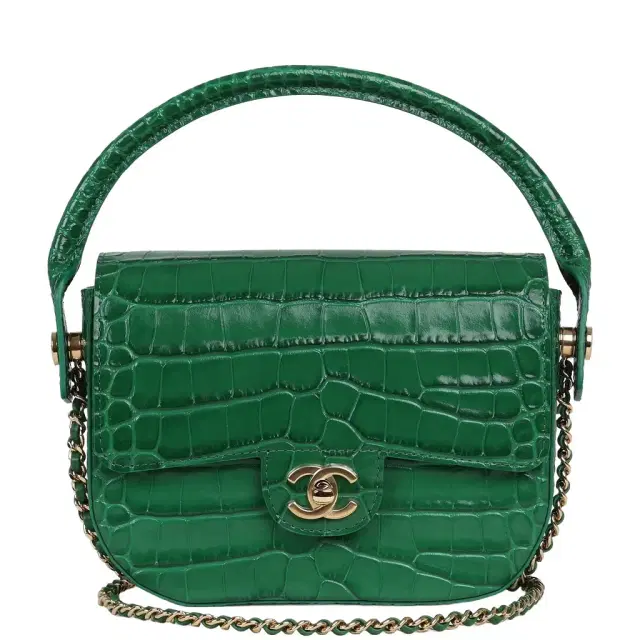 Chanel Chanel Mini Top Handle "Turn Around" Flap Bag Green Croc Embossed Calfskin Gold Hardware
