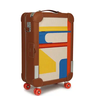 HERMÈS Hermes R.M.S. Cabine 55 Rolling Suitcase "Pacific H" Plume H Multicolor Canvas, Fauve Régate Palladium Hardware | Thumbnail 2 HERMÈS Hermes R.M.S. Cabine 55 Rolling Suitcase "Pacific H" Plume H Multicolor Canvas, Fauve Régate Palladium Hardware | Thumbnail 2