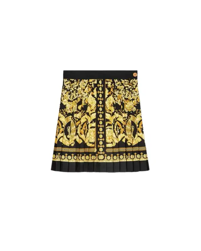 Versace Printed Silk Twill Pleated Mini Skirt