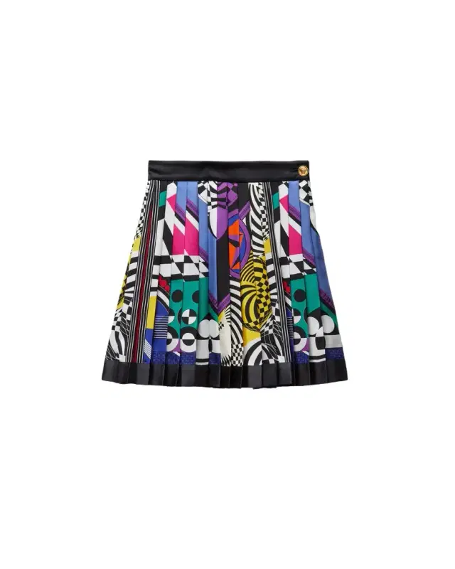 Versace Printed Silk Twill Pleated Mini Skirt