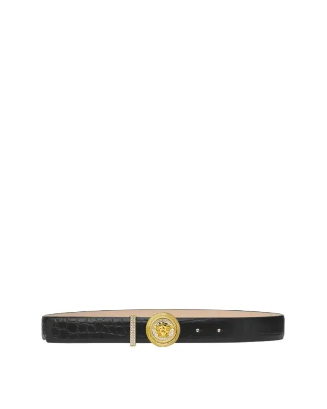 Versace Medusa Biggie Embellished Croc-Effect Belt 3 cm