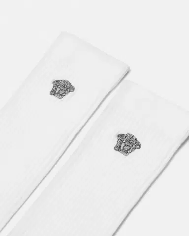 Versace Embroidered Ribbed Cotton Socks | Thumbnail 2 Versace Embroidered Ribbed Cotton Socks | Thumbnail 2