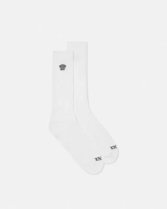 Versace Embroidered Ribbed Cotton Socks