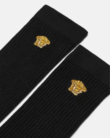 Versace Embroidered Ribbed Cotton Socks | Thumbnail 2 Versace Embroidered Ribbed Cotton Socks | Thumbnail 2
