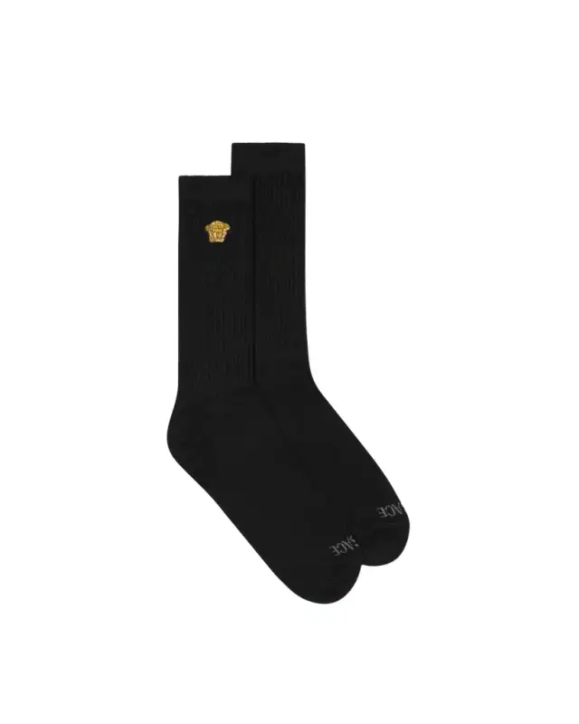 Versace Embroidered Ribbed Cotton Socks