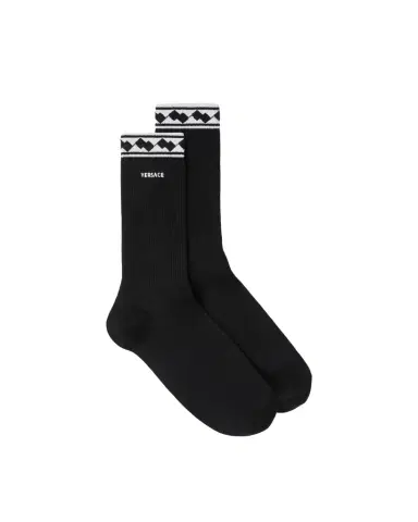 Versace Embroidered-Logo Cotton Ribbed Socks | Thumbnail 1 Versace Embroidered-Logo Cotton Ribbed Socks | Thumbnail 1
