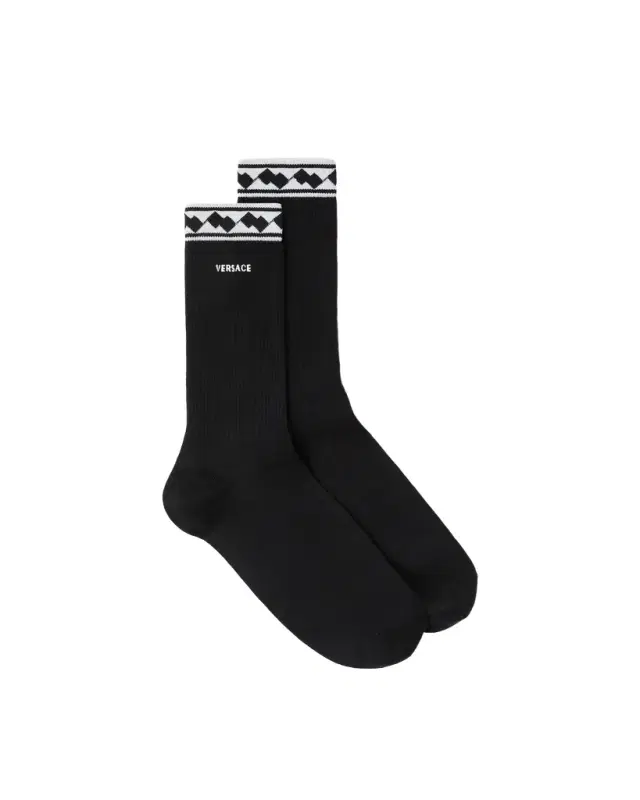 Versace Embroidered-Logo Cotton Ribbed Socks