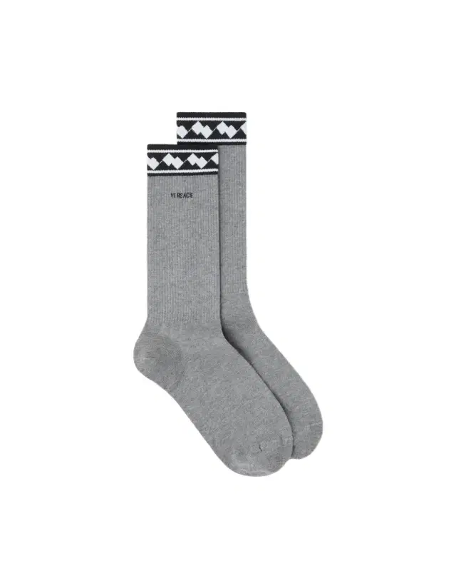 Versace Embroidered-Logo Cotton Ribbed Socks