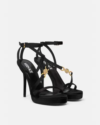 Versace Medusa '95 Embellished Satin Sandals 115 mm | Thumbnail 2 Versace Medusa '95 Embellished Satin Sandals 115 mm | Thumbnail 2