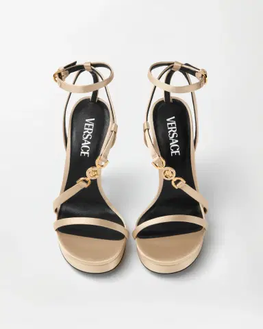 Versace Medusa '95 Embellished Satin Sandals 115 mm | Thumbnail 2 Versace Medusa '95 Embellished Satin Sandals 115 mm | Thumbnail 2