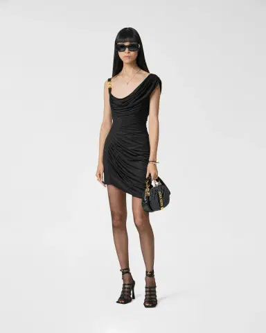 Versace Envers-Satin Crêpe Draped Mini Dress | Thumbnail 2 Versace Envers-Satin Crêpe Draped Mini Dress | Thumbnail 2