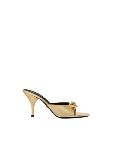 Versace Opera Bow Metallic Mules 85mm | Thumbnail 1 Versace Opera Bow Metallic Mules 85mm | Thumbnail 1