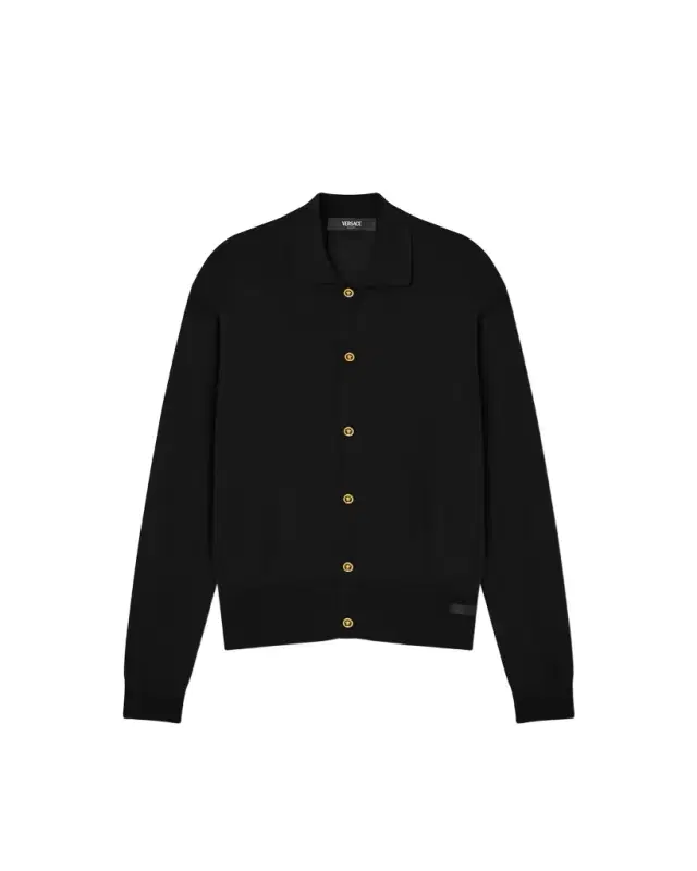 Versace Silk-Cotton Knit Polo Cardigan