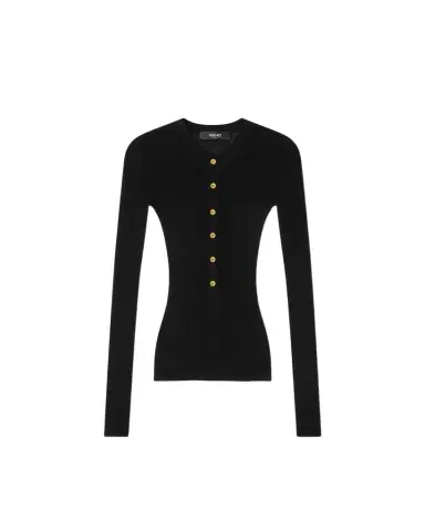 Versace Merino Wool Ribbed Knit Henley Top | Thumbnail 1