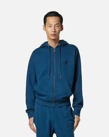 Versace Embroidered Cotton-Jersey Zip Hoodie | Thumbnail 2