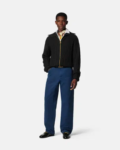 Versace Embroidered Wool Knit Zip Sweater | Thumbnail 2 Versace Embroidered Wool Knit Zip Sweater | Thumbnail 2