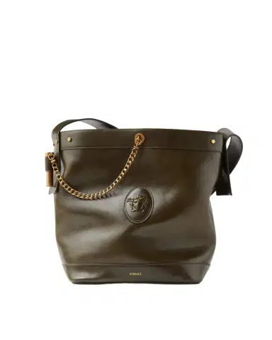 Versace Pivot Large Leather Bucket Bag | Thumbnail 1 Versace Pivot Large Leather Bucket Bag | Thumbnail 1