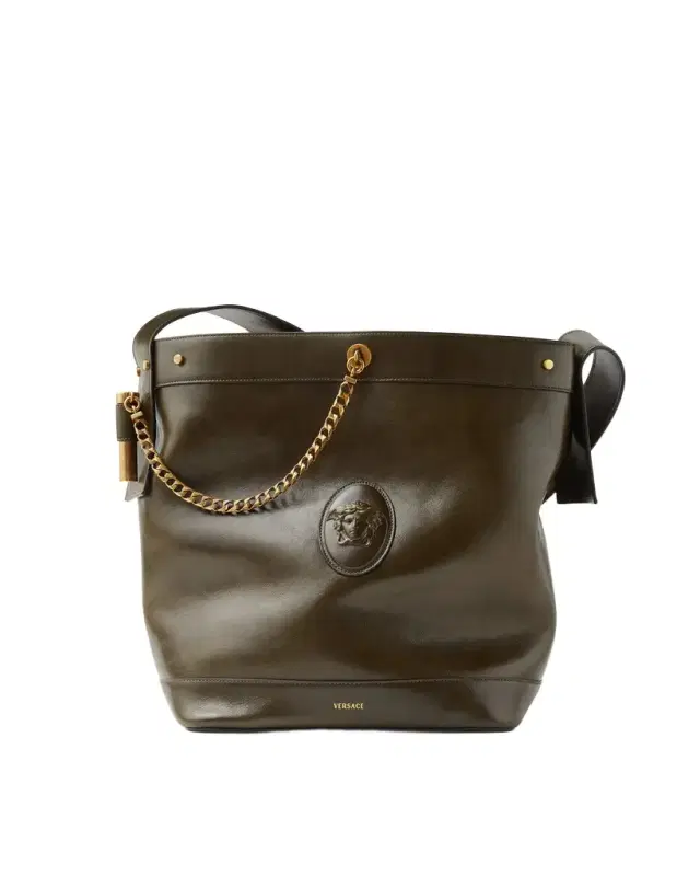 Versace Pivot Large Leather Bucket Bag