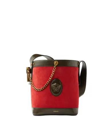Versace Pivot Small Suede Bucket Bag | Thumbnail 1 Versace Pivot Small Suede Bucket Bag | Thumbnail 1