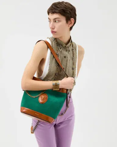 Versace Pivot Small Suede Bucket Bag | Thumbnail 2 Versace Pivot Small Suede Bucket Bag | Thumbnail 2