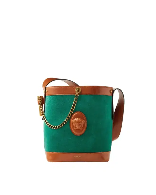 Versace Pivot Small Suede Bucket Bag
