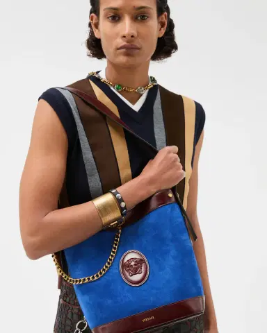 Versace Pivot Small Suede Bucket Bag | Thumbnail 2 Versace Pivot Small Suede Bucket Bag | Thumbnail 2