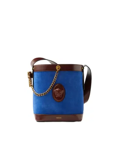 Versace Pivot Small Suede Bucket Bag | Thumbnail 1 Versace Pivot Small Suede Bucket Bag | Thumbnail 1