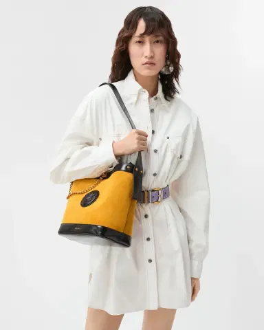 Versace Pivot Small Suede Bucket Bag | Thumbnail 2 Versace Pivot Small Suede Bucket Bag | Thumbnail 2